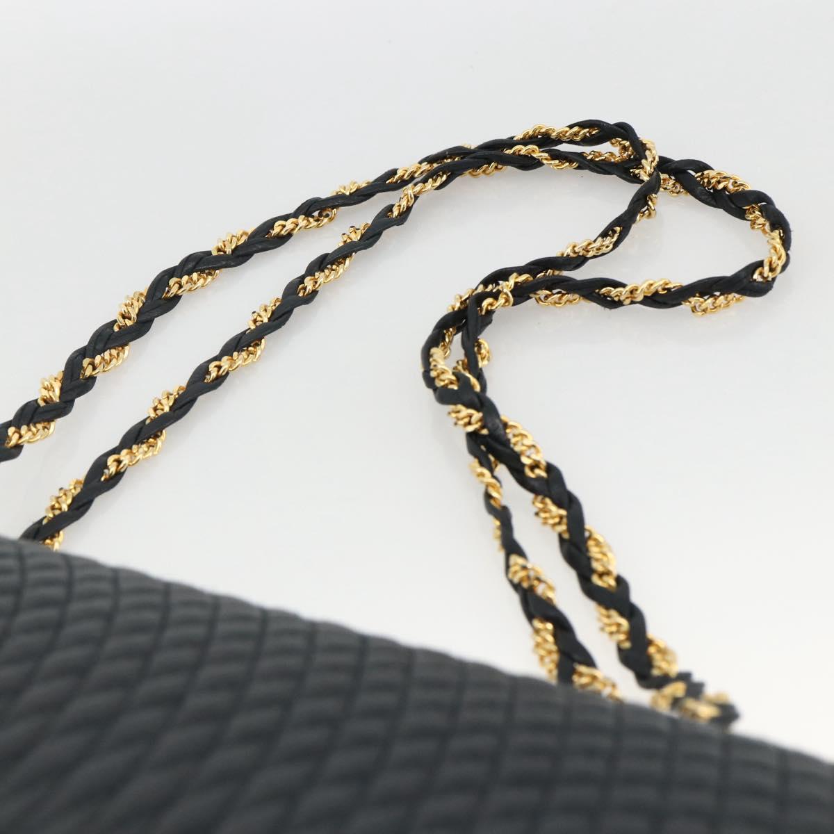 BALLY Quilted Chain Shoulder Bag Leather Navy Gold Auth 160414
