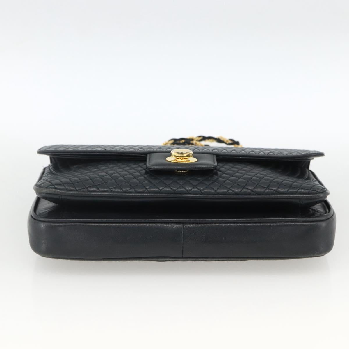 BALLY Quilted Chain Shoulder Bag Leather Navy Gold Auth 160414