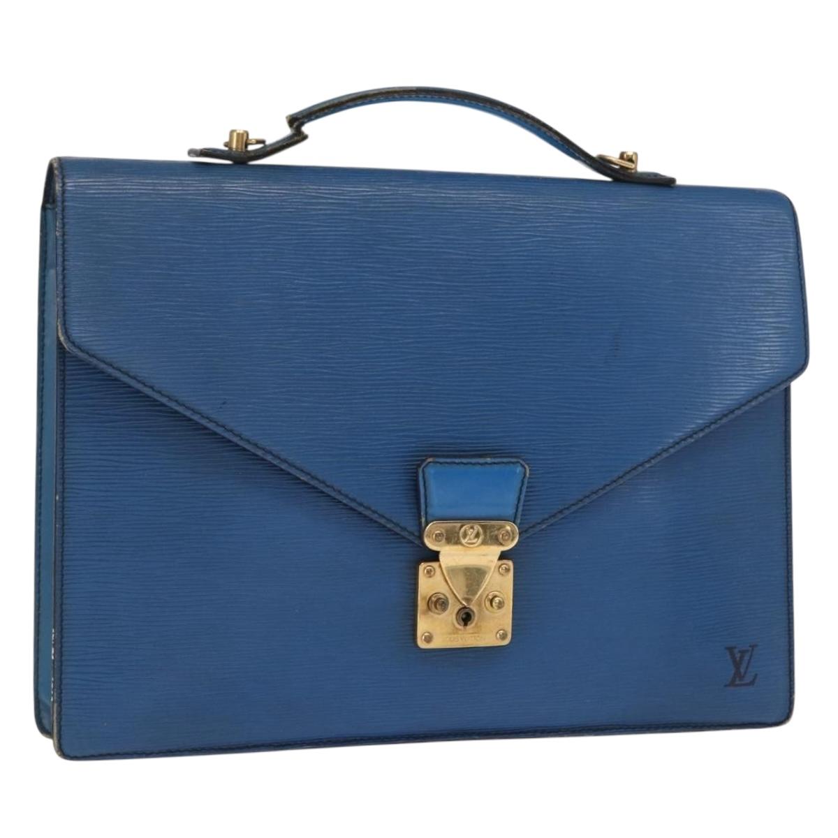 LOUIS VUITTON Epi Porte Documents Bandouliere Bag Toledo Blue LV Auth 160443
