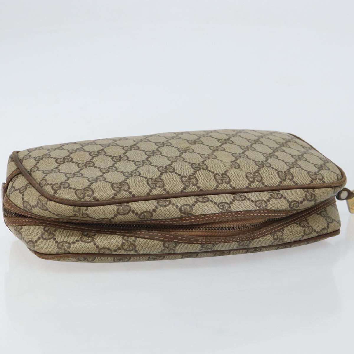 GUCCI GG Supreme Clutch Bag PVC Beige Auth 160464