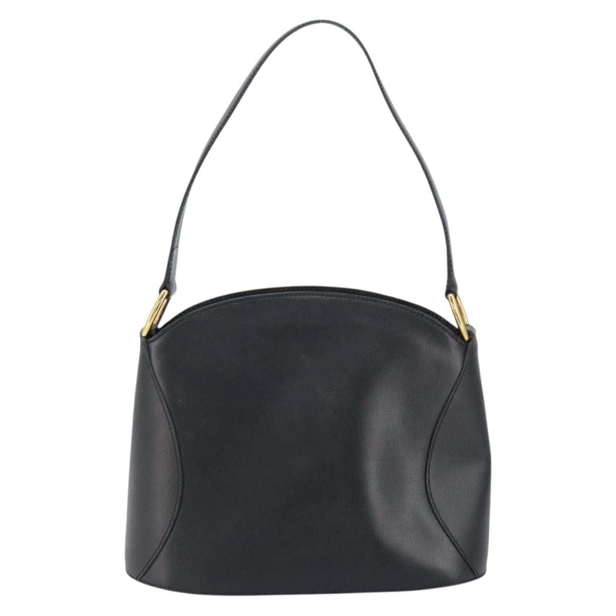 Christian Dior Shoulder Bag Leather Black Gold Auth 160468