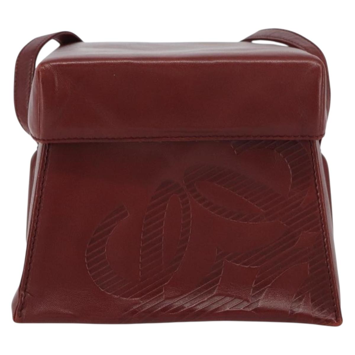 LOEWE Anagram Shoulder Bag Leather Red Gold Auth 160470