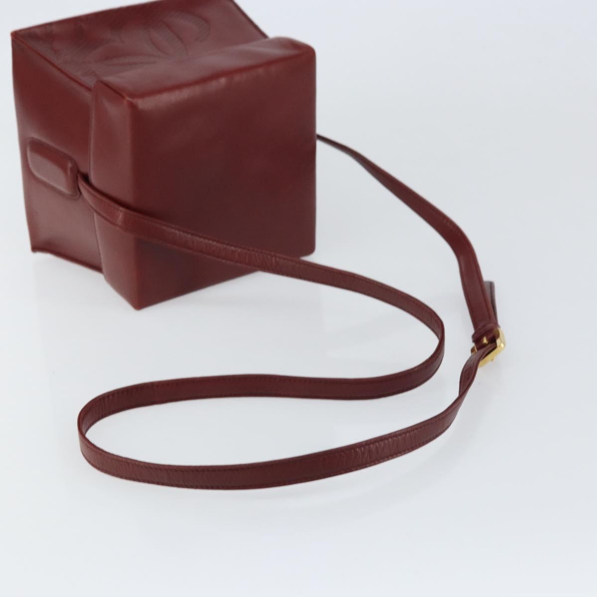 LOEWE Anagram Shoulder Bag Leather Red Gold Auth 160470