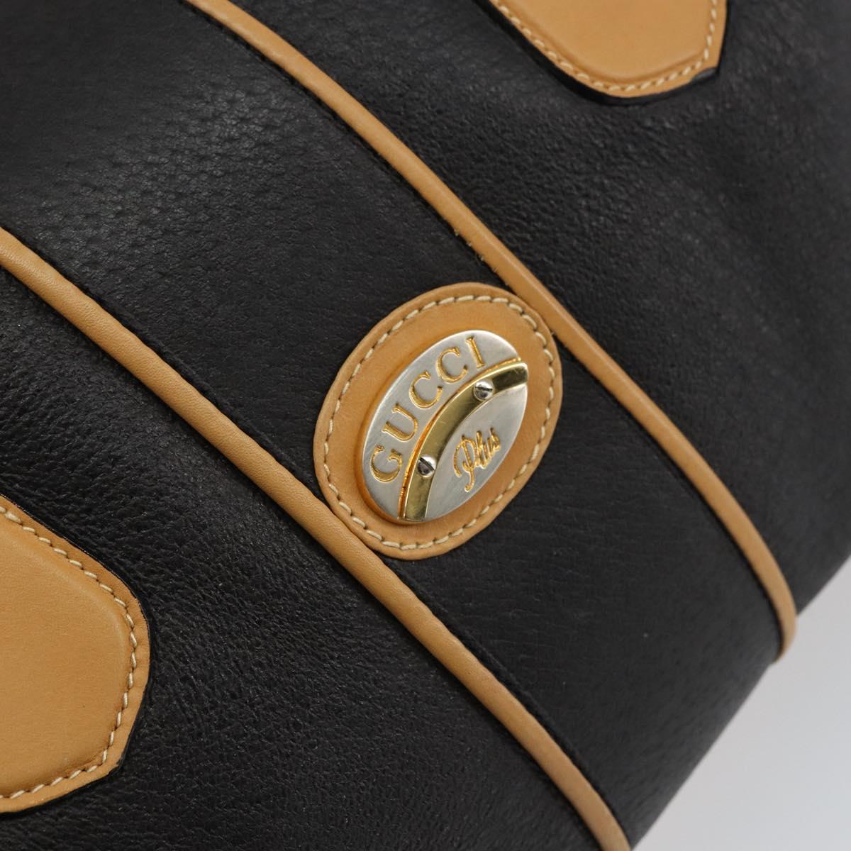GUCCI Boston Bag Leather Black Gold Auth 160471
