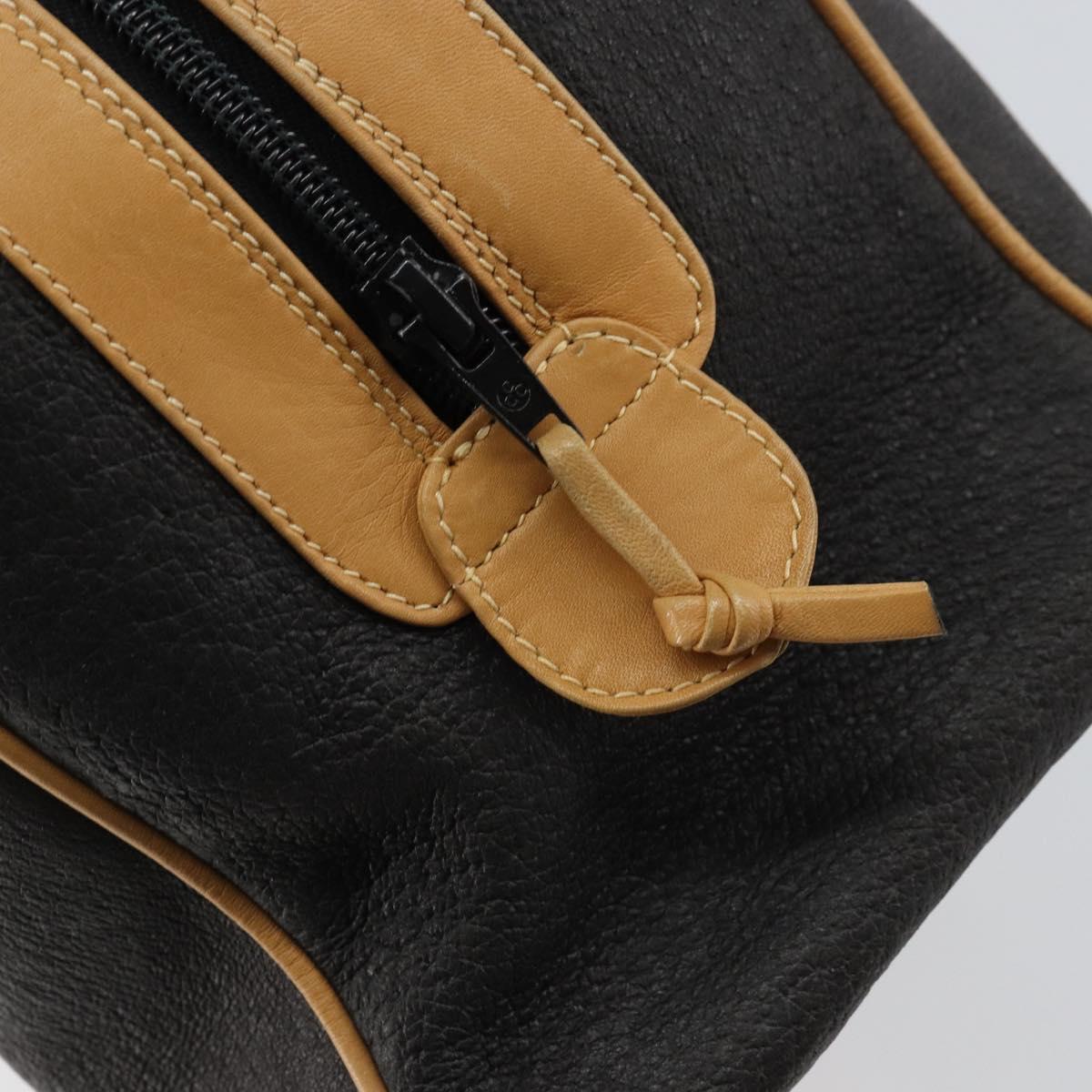 GUCCI Boston Bag Leather Black Gold Auth 160471