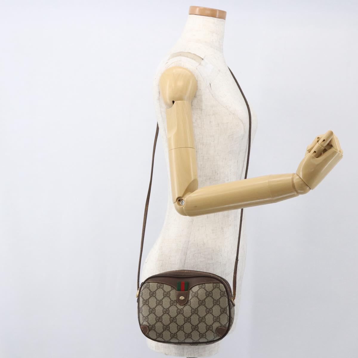 GUCCI GG Supreme Web Sherry Line Bag PVC Beige Gold 89 02 066 Auth 160474