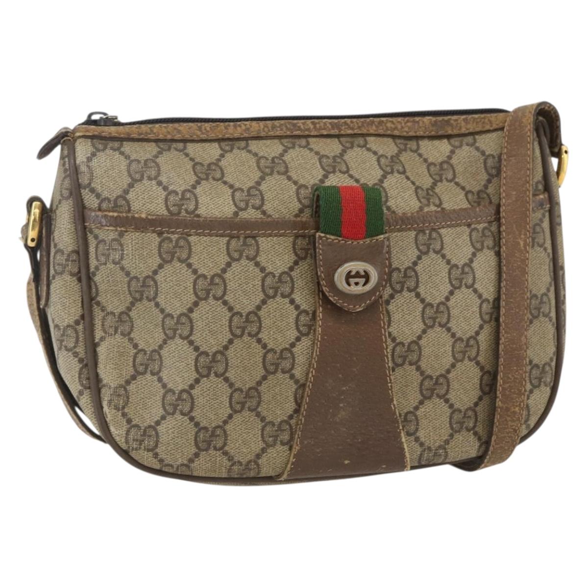 GUCCI GG Supreme Web Sherry Line Bag PVC Beige Gold 89 02 032 Auth 160476