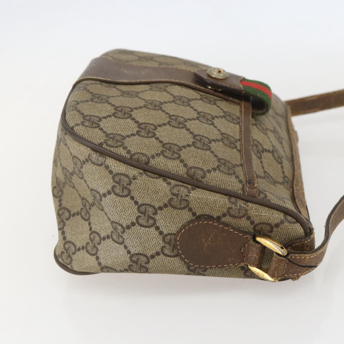 GUCCI GG Supreme Web Sherry Line Bag PVC Beige Gold 89 02 032 Auth 160476