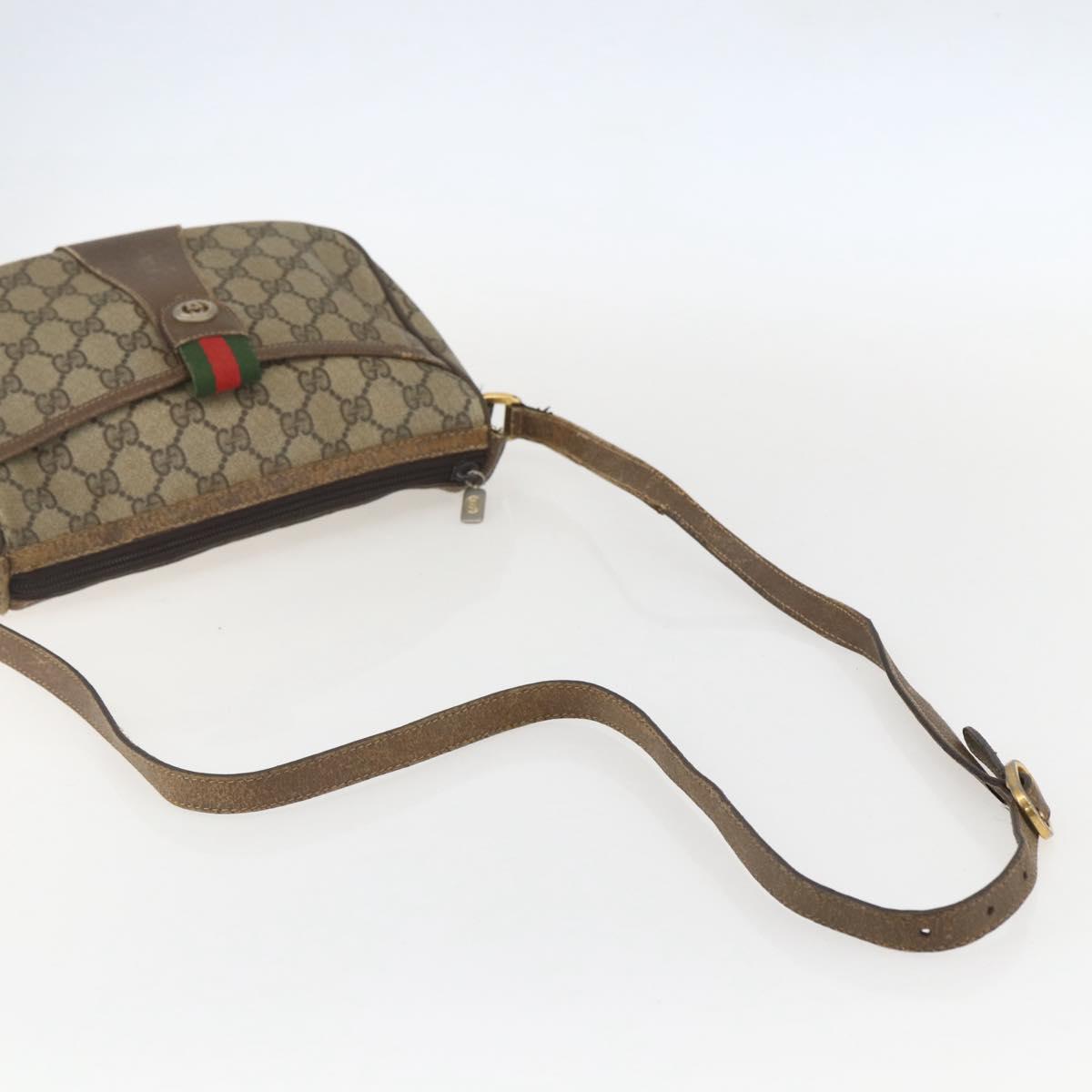 GUCCI GG Supreme Web Sherry Line Bag PVC Beige Gold 89 02 032 Auth 160476