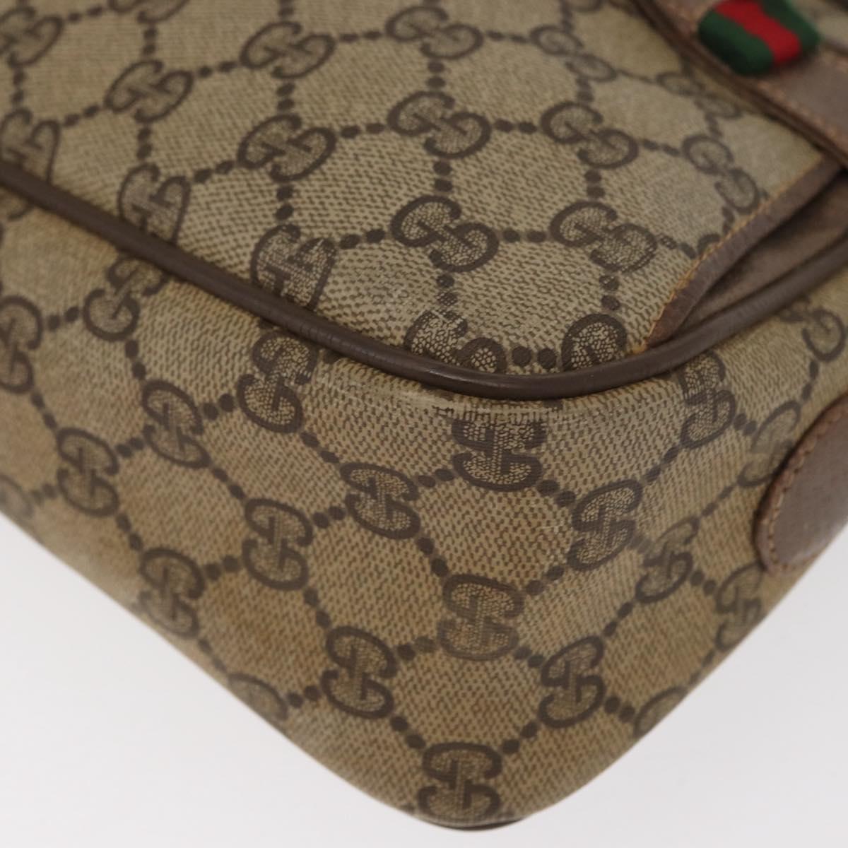 GUCCI GG Supreme Web Sherry Line Bag PVC Beige Gold 904 02 049 Auth 160477