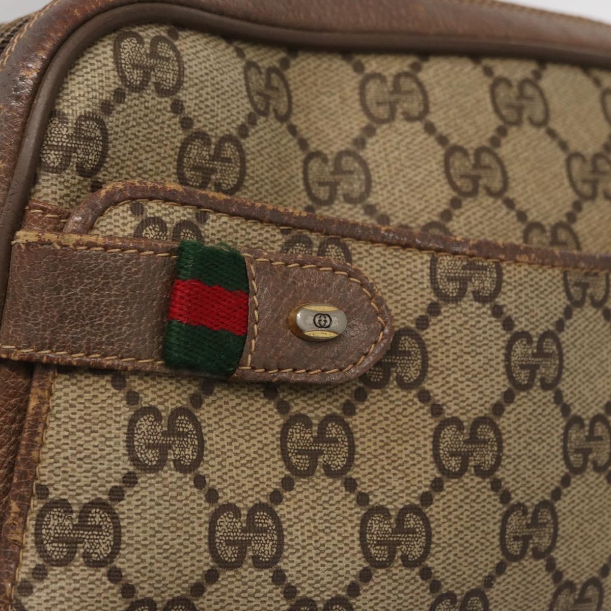 GUCCI GG Supreme Web Sherry Line Bag PVC Beige Gold 904 02 049 Auth 160477