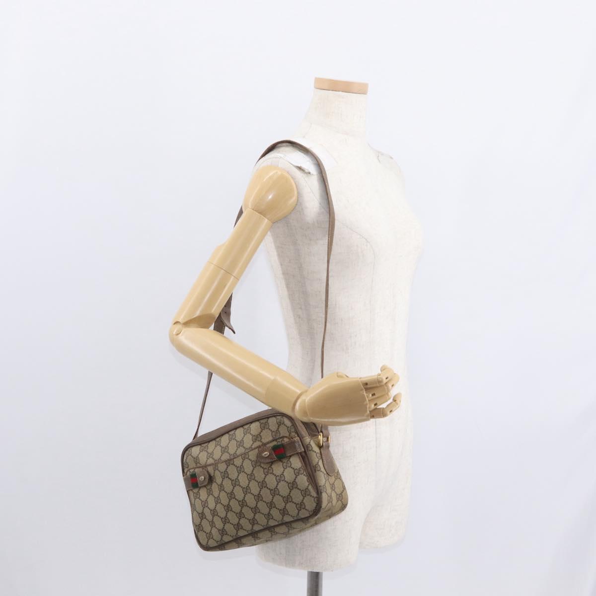 GUCCI GG Supreme Web Sherry Line Bag PVC Beige Gold 904 02 049 Auth 160477