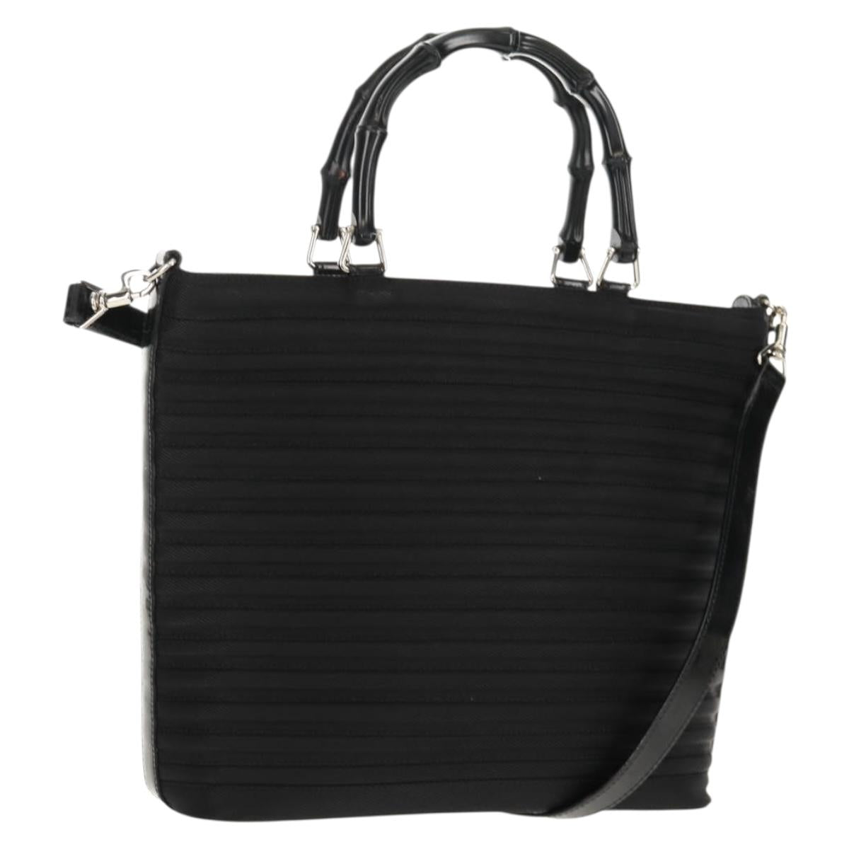 GUCCI Bamboo Hand Bag Nylon 2way Black Silver 000 1705 0588 Auth 160486