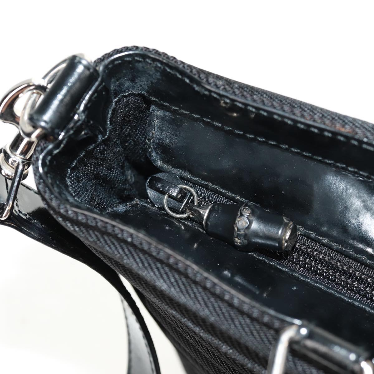 GUCCI Bamboo Hand Bag Nylon 2way Black Silver 000 1705 0588 Auth 160486
