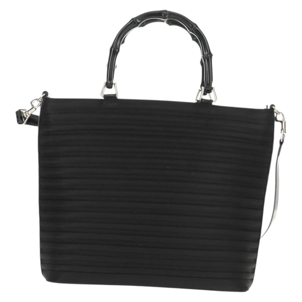 GUCCI Bamboo Hand Bag Nylon 2way Black Silver 000 1705 0588 Auth 160486