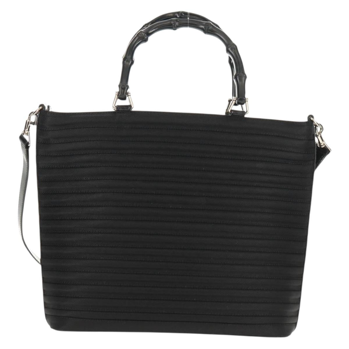 GUCCI Bamboo Hand Bag Nylon 2way Black Silver 000 1705 0588 Auth 160486