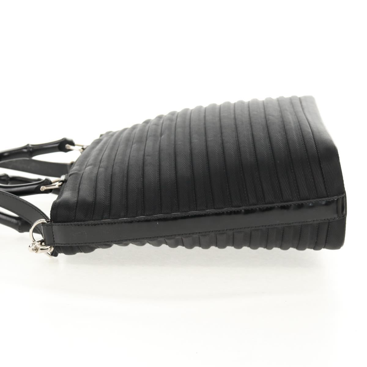 GUCCI Bamboo Hand Bag Nylon 2way Black Silver 000 1705 0588 Auth 160486
