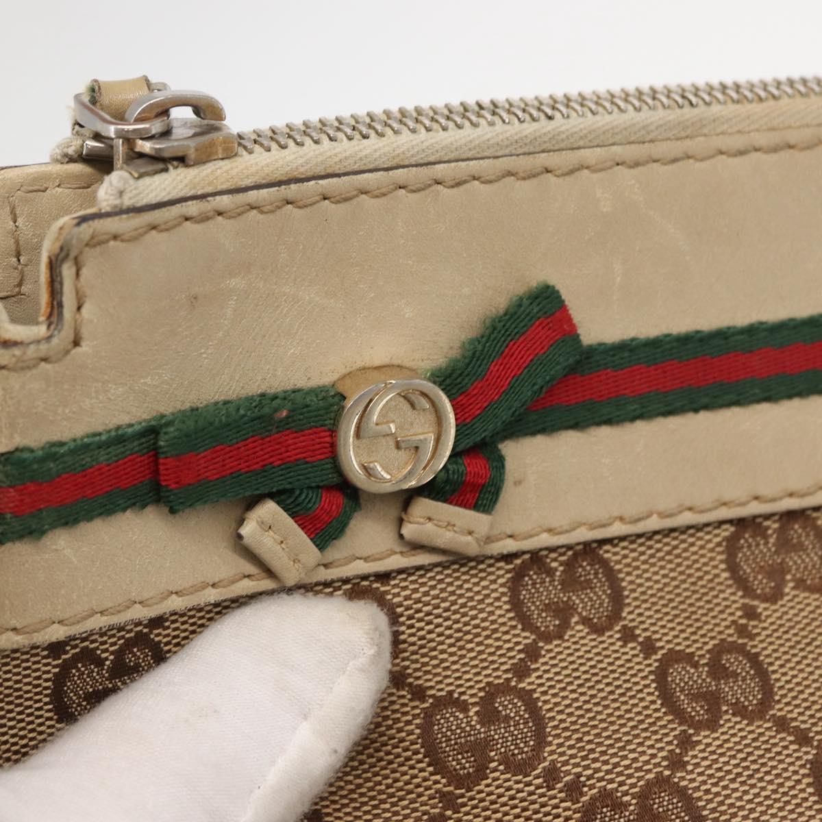 GUCCI GG Canvas Web Sherry Line Shoulder Bag Beige Gold 257065 Auth 160488