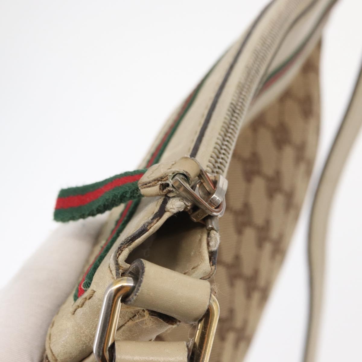 GUCCI GG Canvas Web Sherry Line Shoulder Bag Beige Gold 257065 Auth 160488