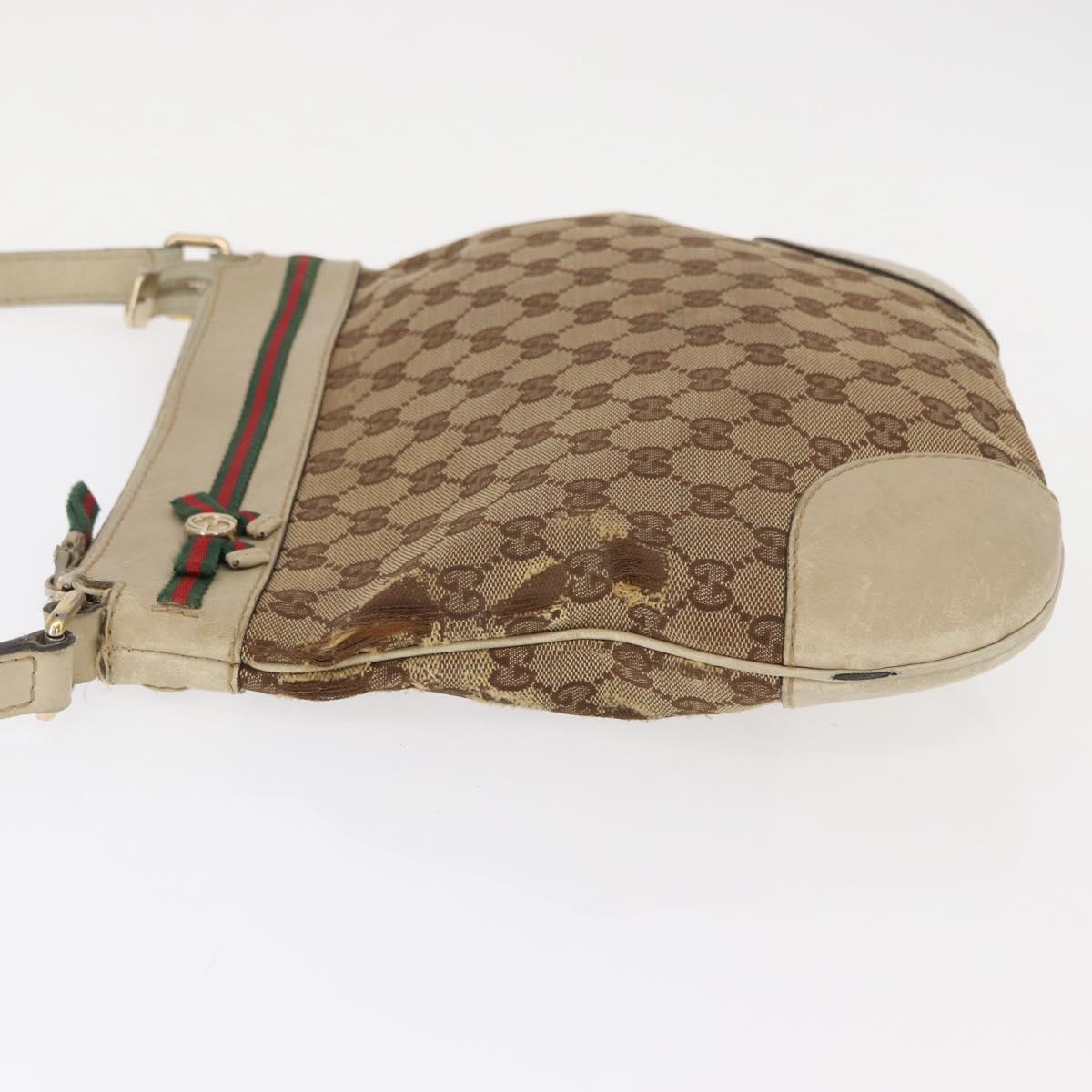 GUCCI GG Canvas Web Sherry Line Shoulder Bag Beige Gold 257065 Auth 160488