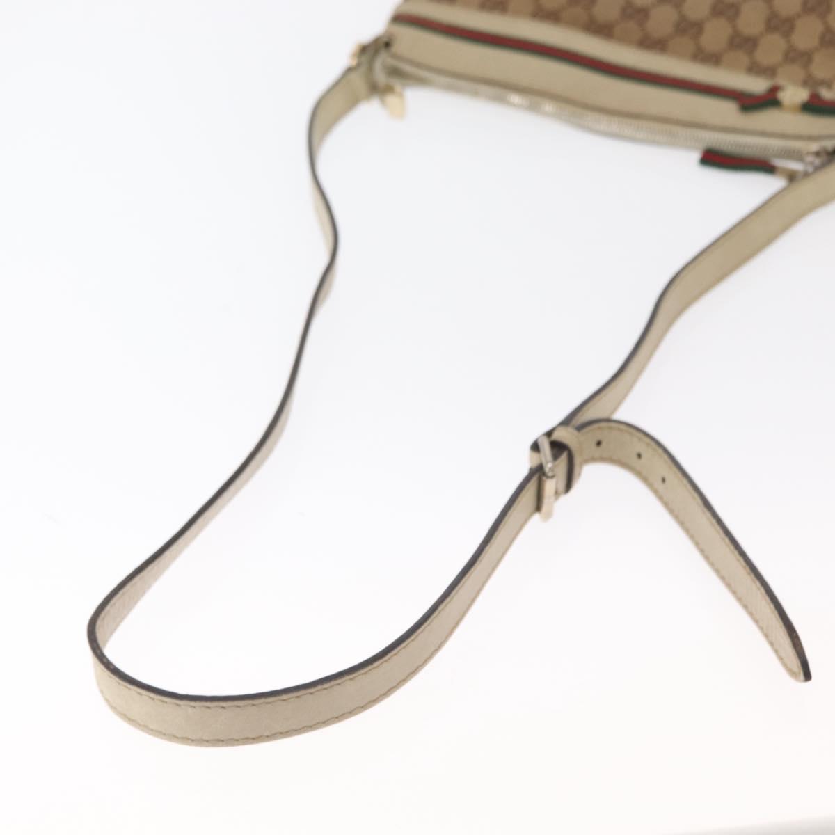 GUCCI GG Canvas Web Sherry Line Shoulder Bag Beige Gold 257065 Auth 160488