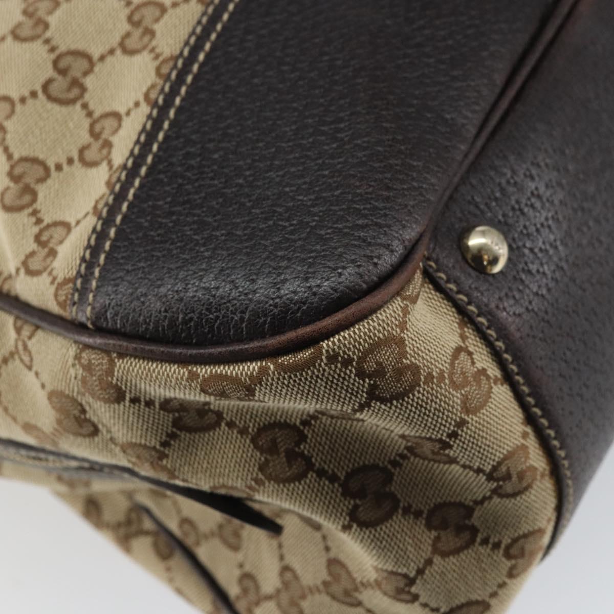 GUCCI GG Canvas Web Sherry Line Tote Bag Beige Gold 162881 Auth 160492