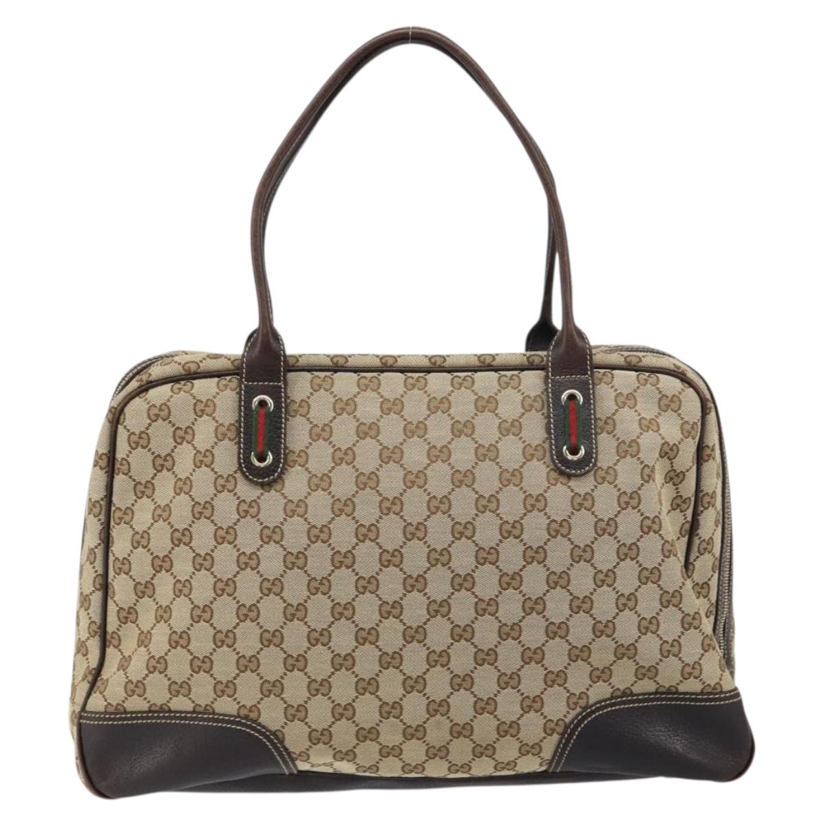 GUCCI GG Canvas Web Sherry Line Tote Bag Beige Gold 162881 Auth 160492