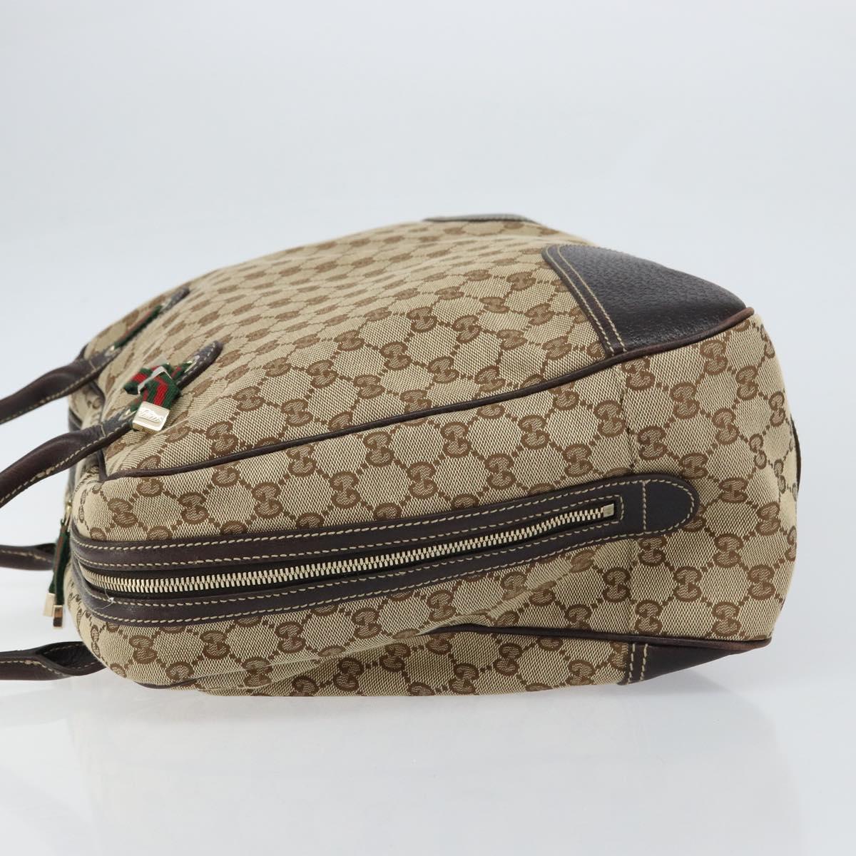 GUCCI GG Canvas Web Sherry Line Tote Bag Beige Gold 162881 Auth 160492