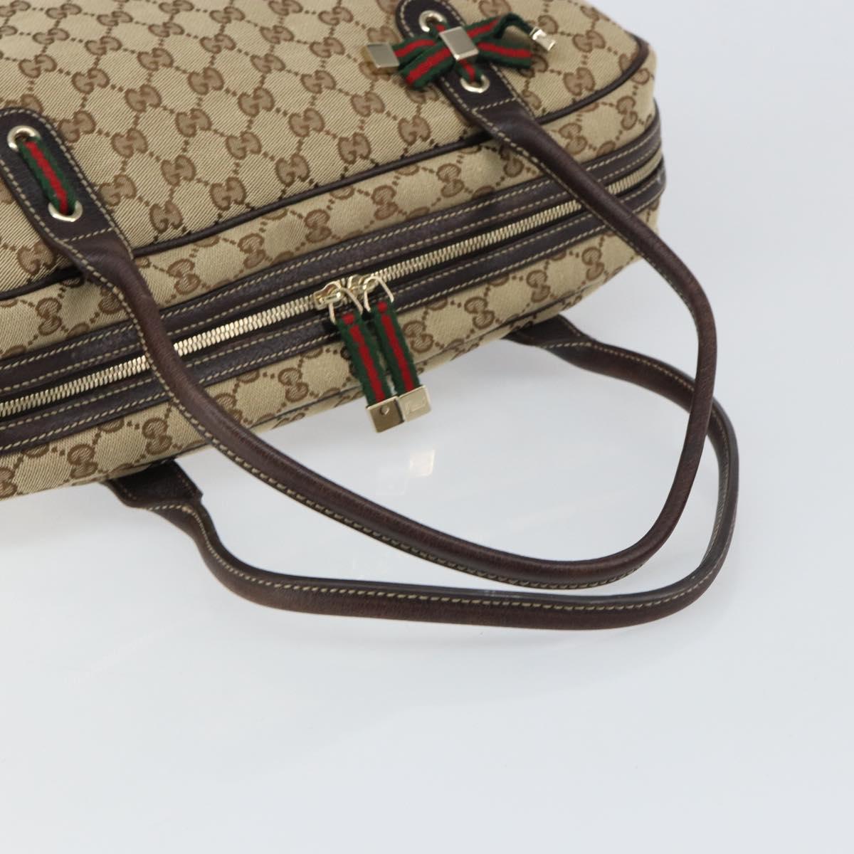 GUCCI GG Canvas Web Sherry Line Tote Bag Beige Gold 162881 Auth 160492