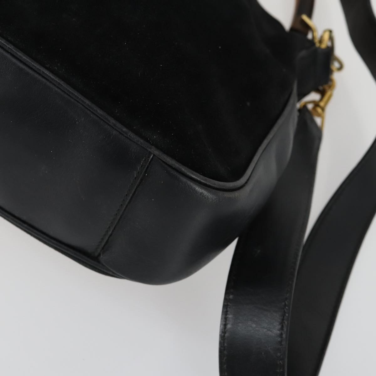 GUCCI Bamboo Hand Bag Suede Leather 2way Black Gold 0013754 Auth 160497