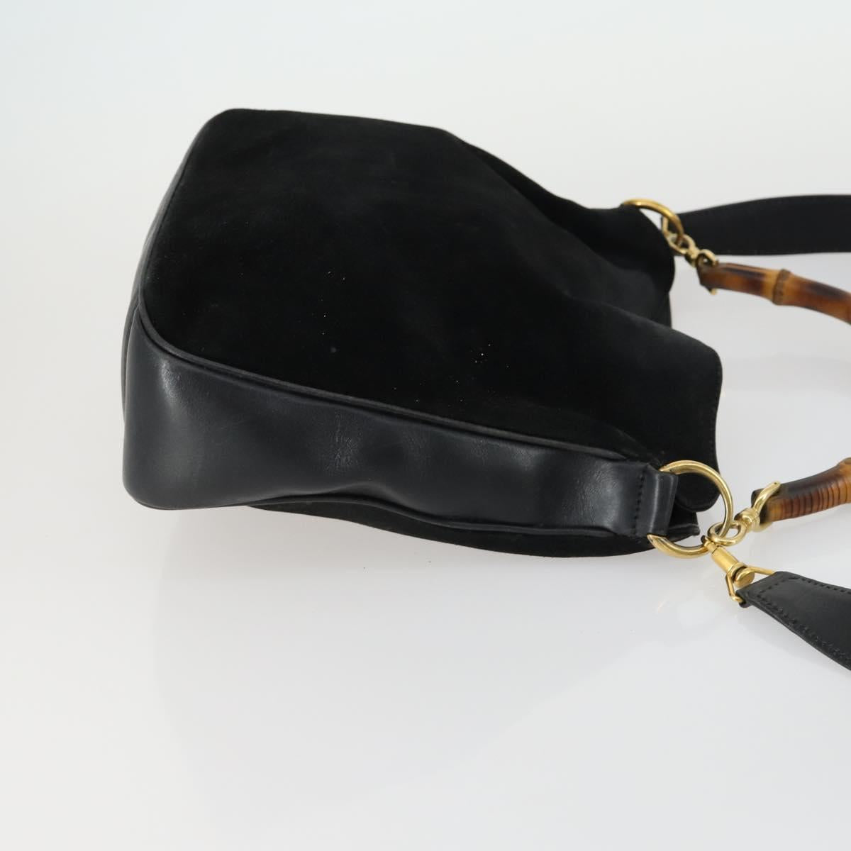 GUCCI Bamboo Hand Bag Suede Leather 2way Black Gold 0013754 Auth 160497