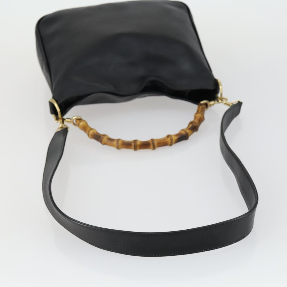 GUCCI Bamboo Hand Bag Leather 2way Black Gold 001 2123 1638 Auth 160499