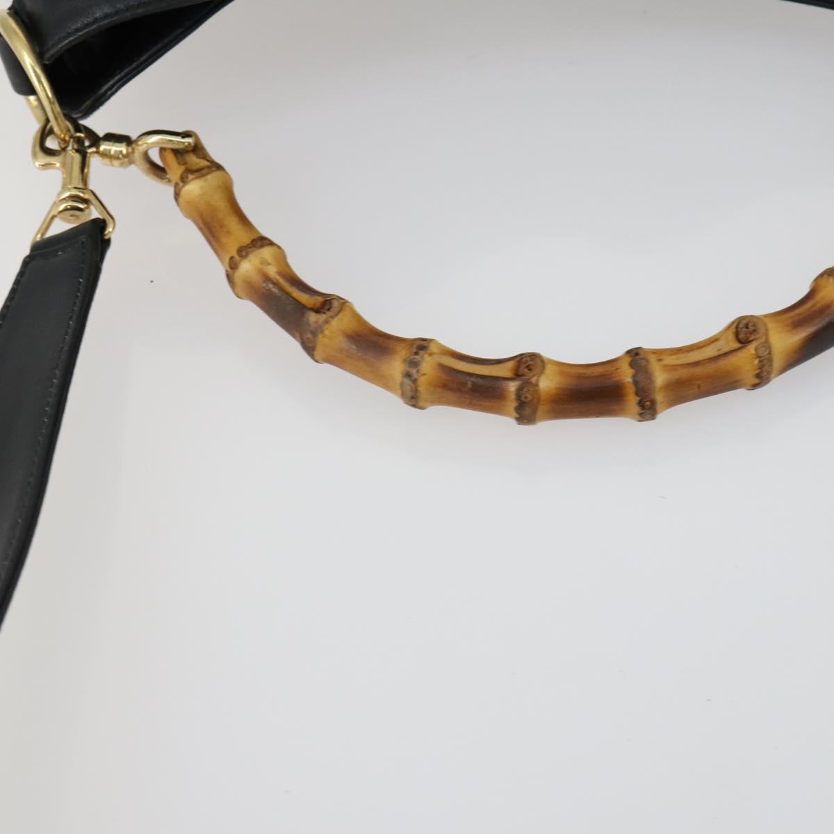 GUCCI Bamboo Hand Bag Leather 2way Black Gold 001 2123 1638 Auth 160499