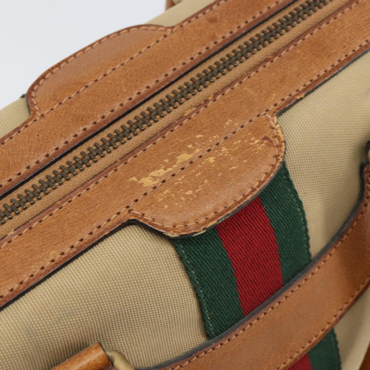 GUCCI Web Sherry Line Boston Bag Canvas Beige Gold Auth 160502