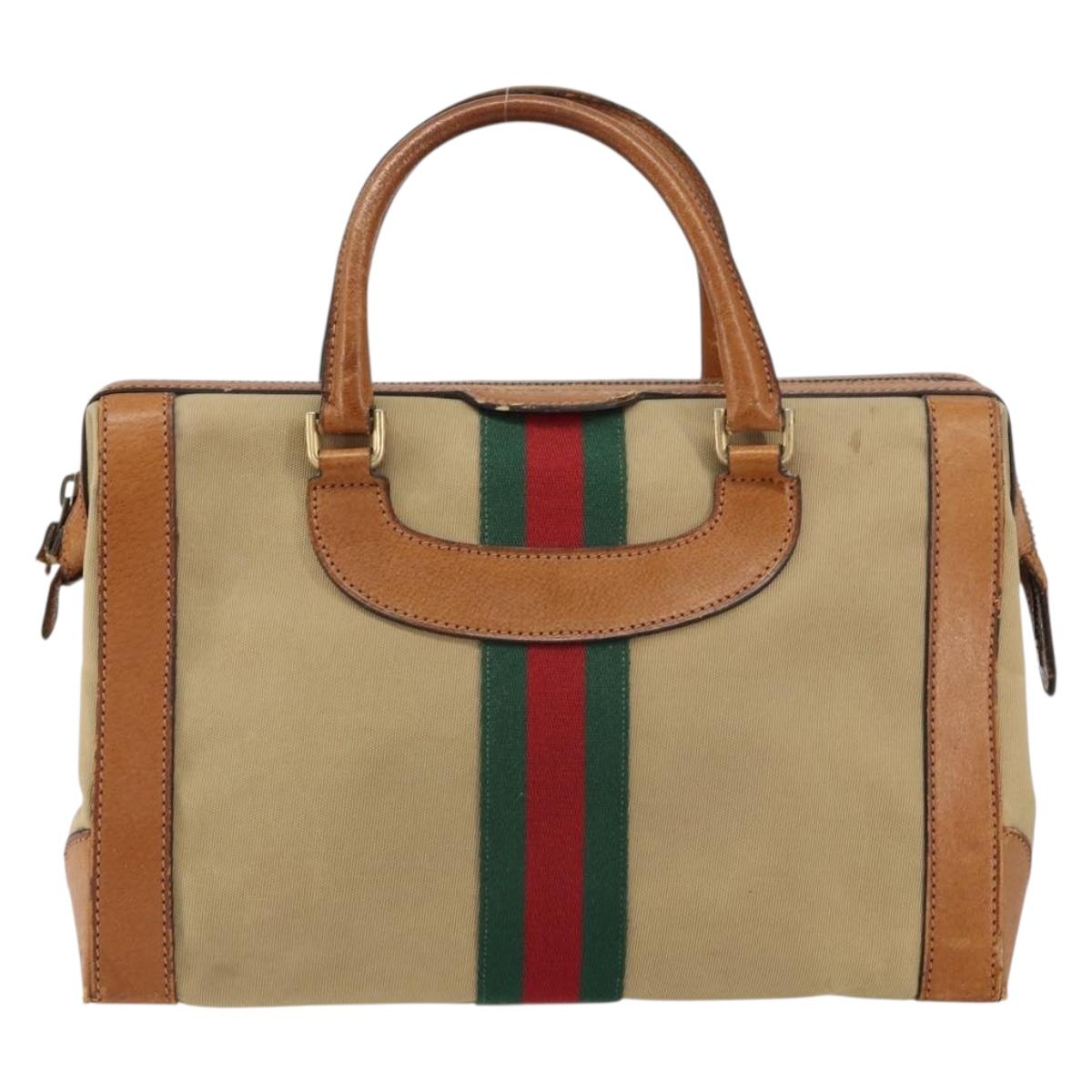 GUCCI Web Sherry Line Boston Bag Canvas Beige Gold Auth 160502