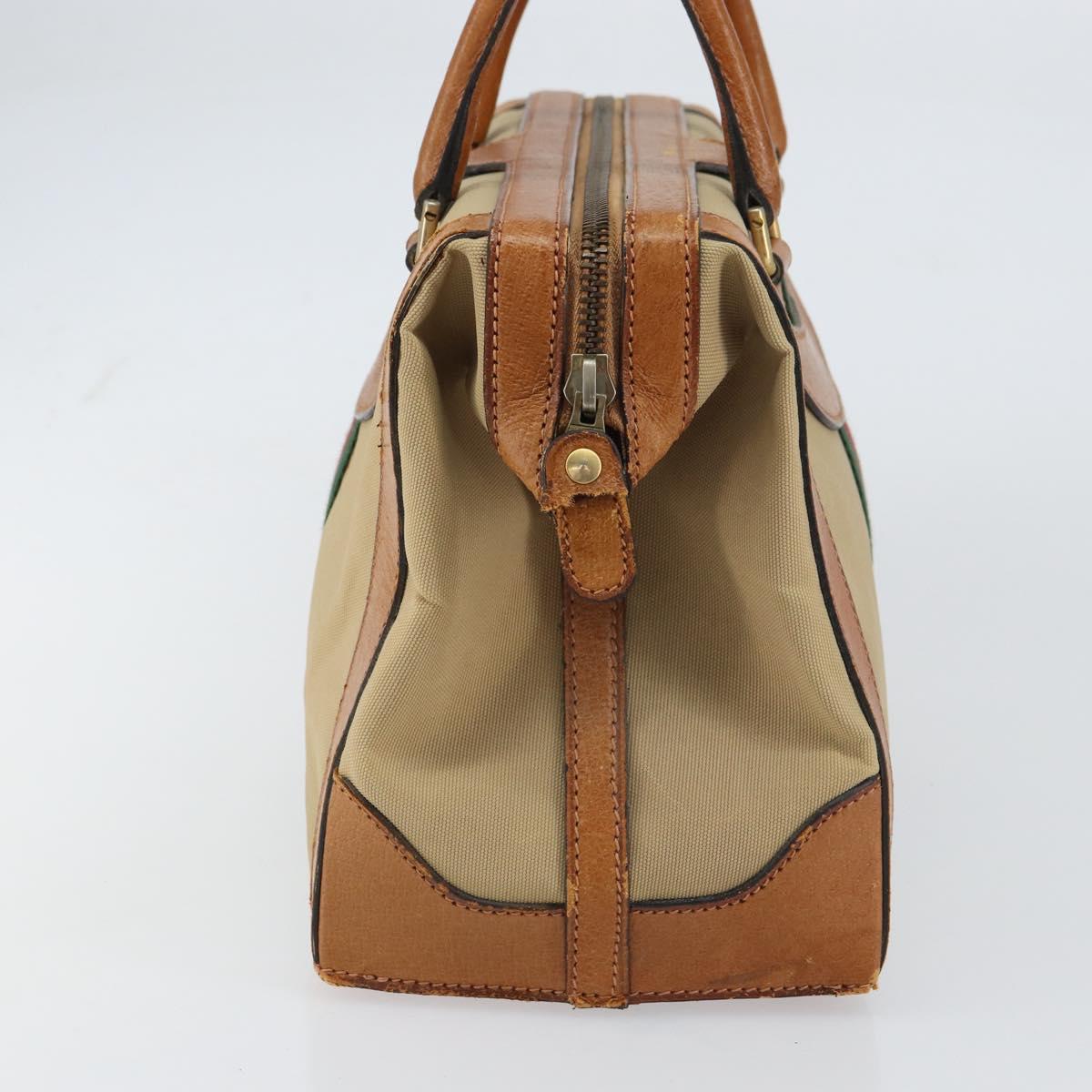 GUCCI Web Sherry Line Boston Bag Canvas Beige Gold Auth 160502
