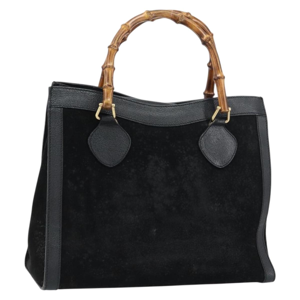 GUCCI Bamboo Hand Bag Suede Leather Black Gold 002 1186 0260 Auth 160503