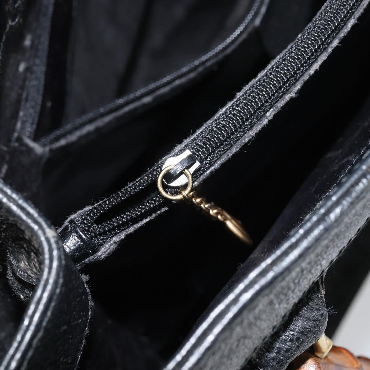GUCCI Bamboo Hand Bag Suede Leather Black Gold 002 1186 0260 Auth 160503