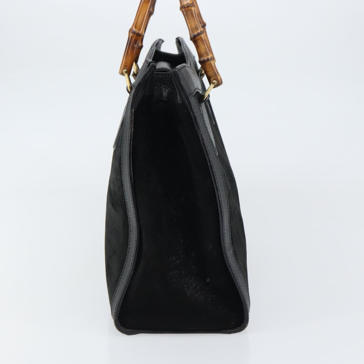GUCCI Bamboo Hand Bag Suede Leather Black Gold 002 1186 0260 Auth 160503