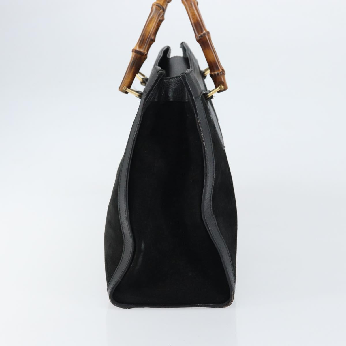 GUCCI Bamboo Hand Bag Suede Leather Black Gold 002 1186 0260 Auth 160503
