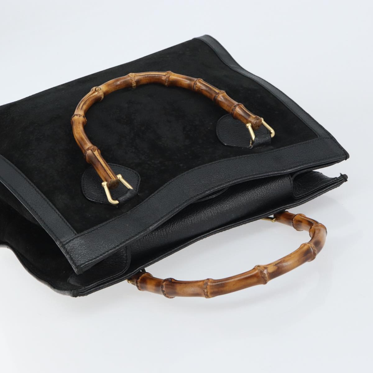 GUCCI Bamboo Hand Bag Suede Leather Black Gold 002 1186 0260 Auth 160503