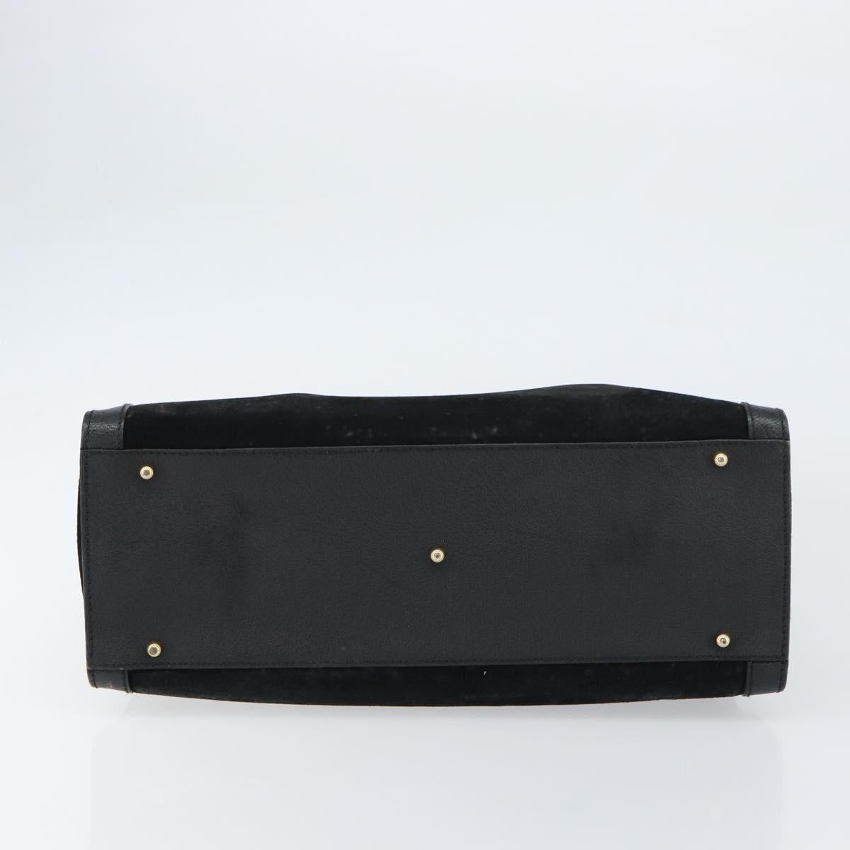 GUCCI Bamboo Hand Bag Suede Leather Black Gold 002 1186 0260 Auth 160503
