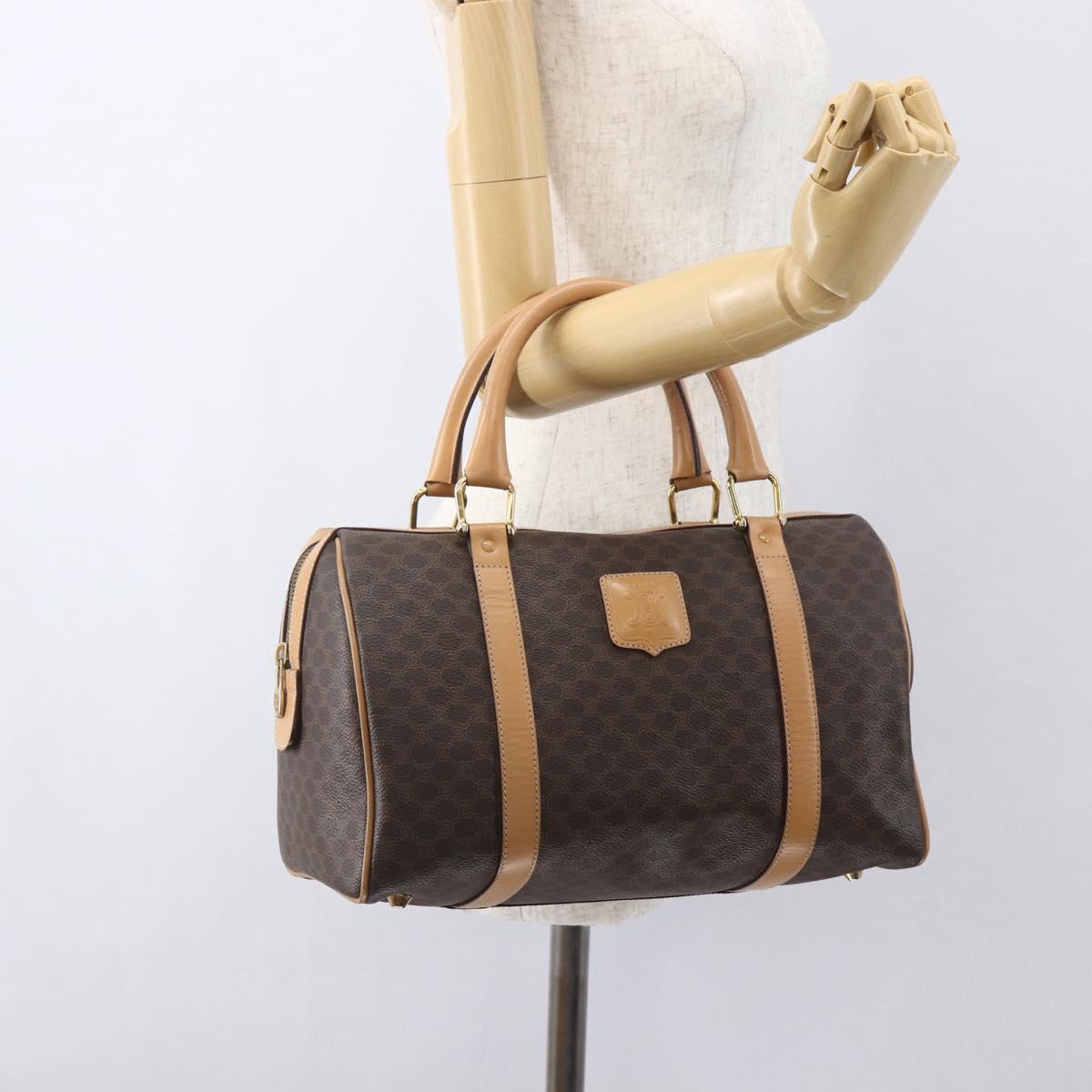 CELINE Macadam Canvas Boston Bag PVC Leather Brown Gold Auth 160506