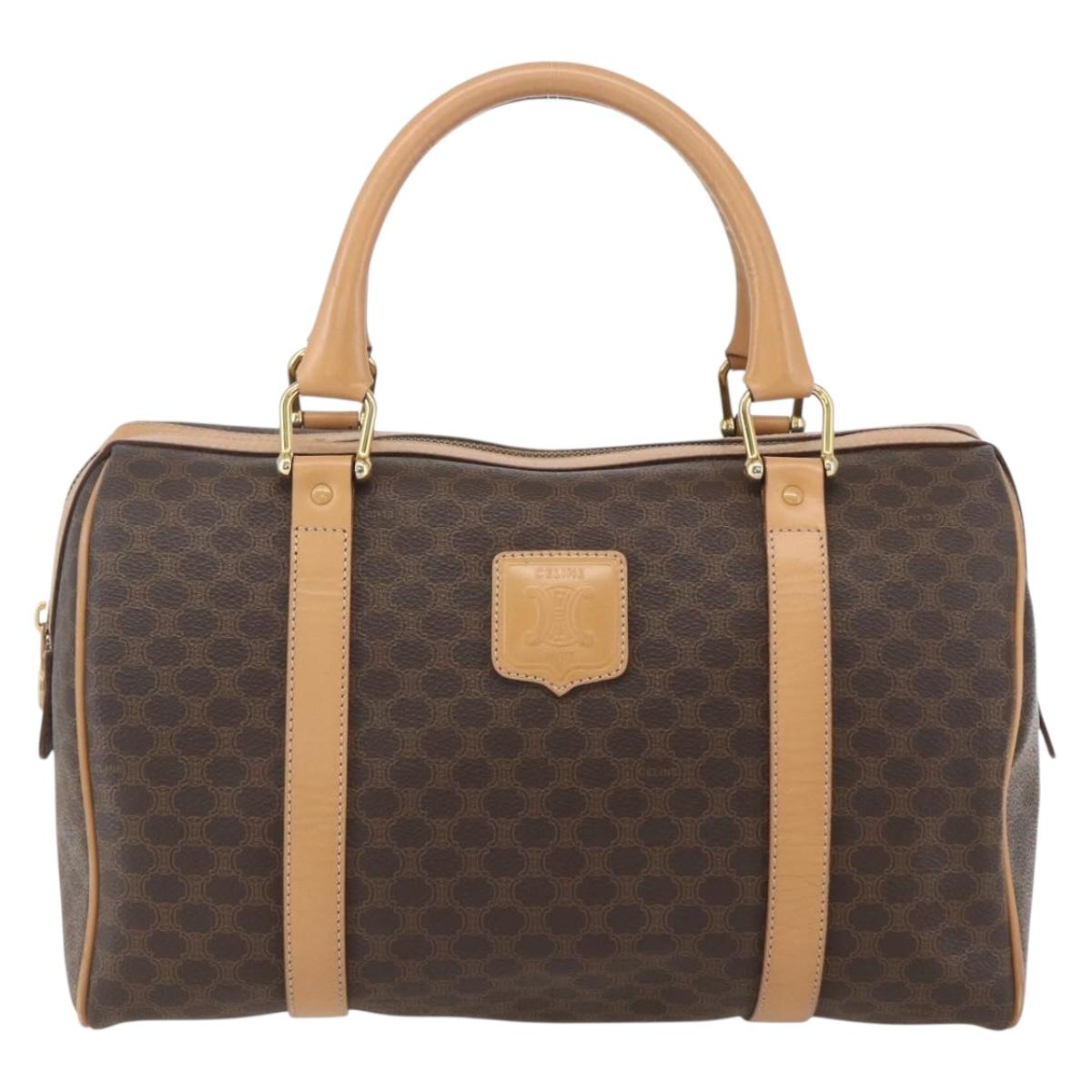 CELINE Macadam Canvas Boston Bag PVC Leather Brown Gold Auth 160506