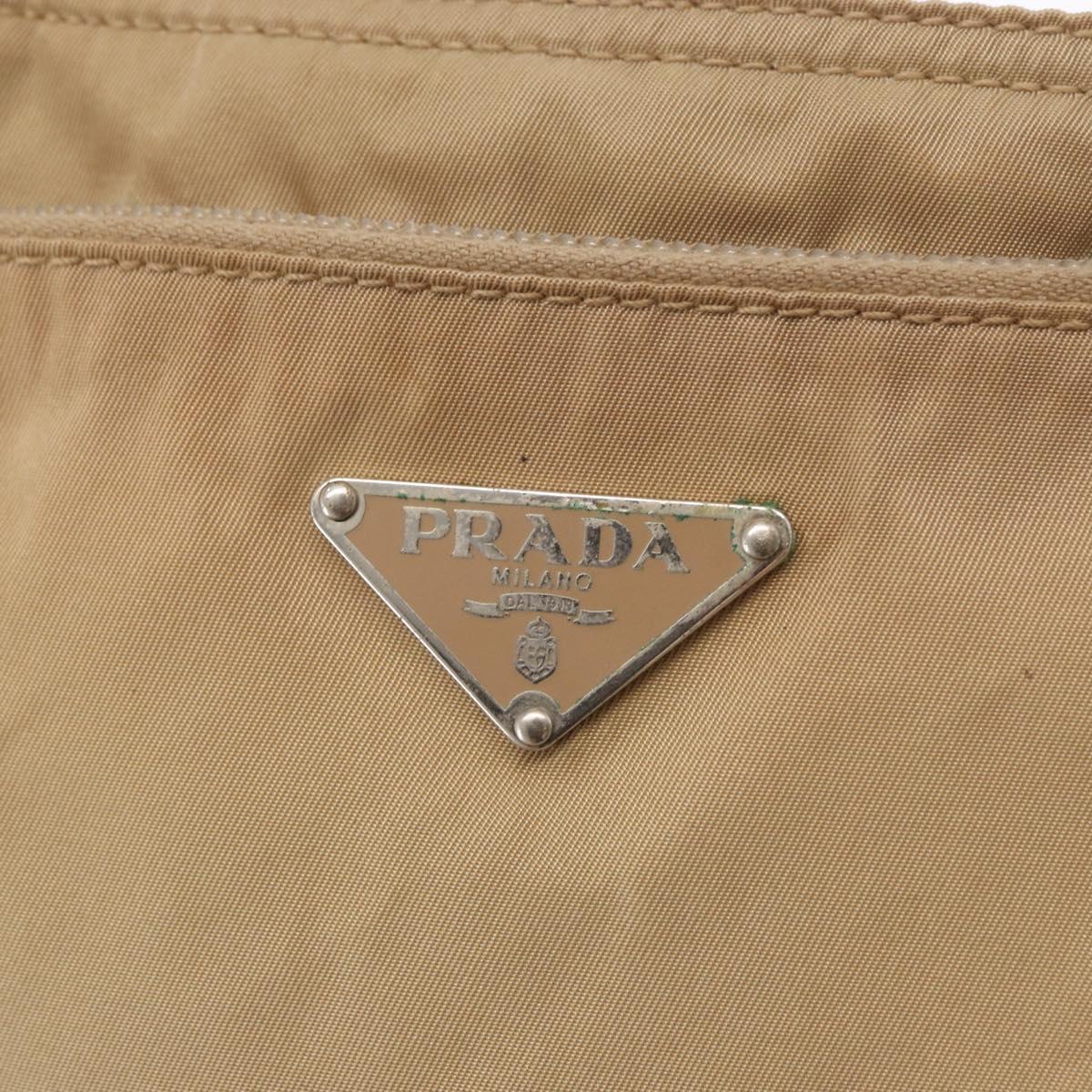 PRADA Shoulder Bag Nylon Beige Silver Auth 160510