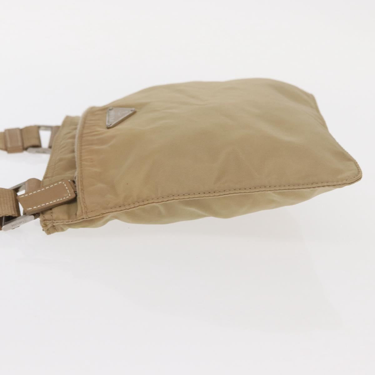 PRADA Shoulder Bag Nylon Beige Silver Auth 160510