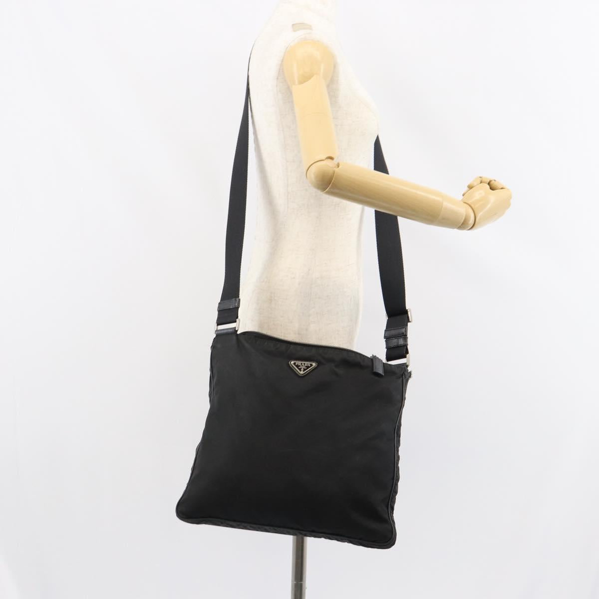 PRADA Shoulder Bag Nylon Black Silver Auth 160512
