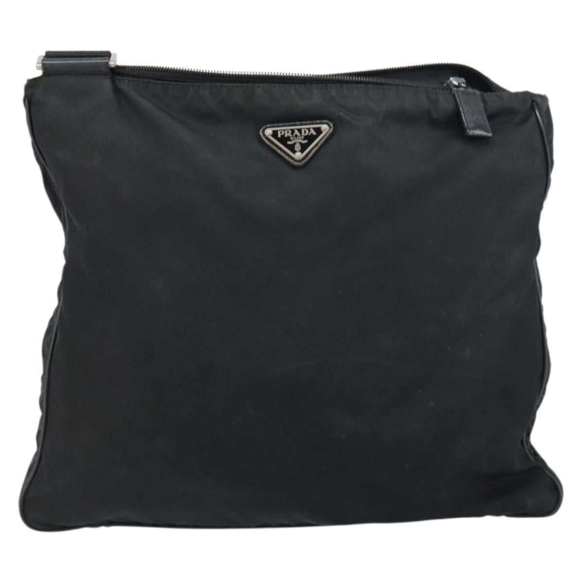 PRADA Shoulder Bag Nylon Black Silver Auth 160512