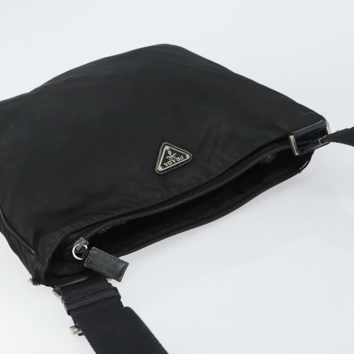 PRADA Shoulder Bag Nylon Black Silver Auth 160512