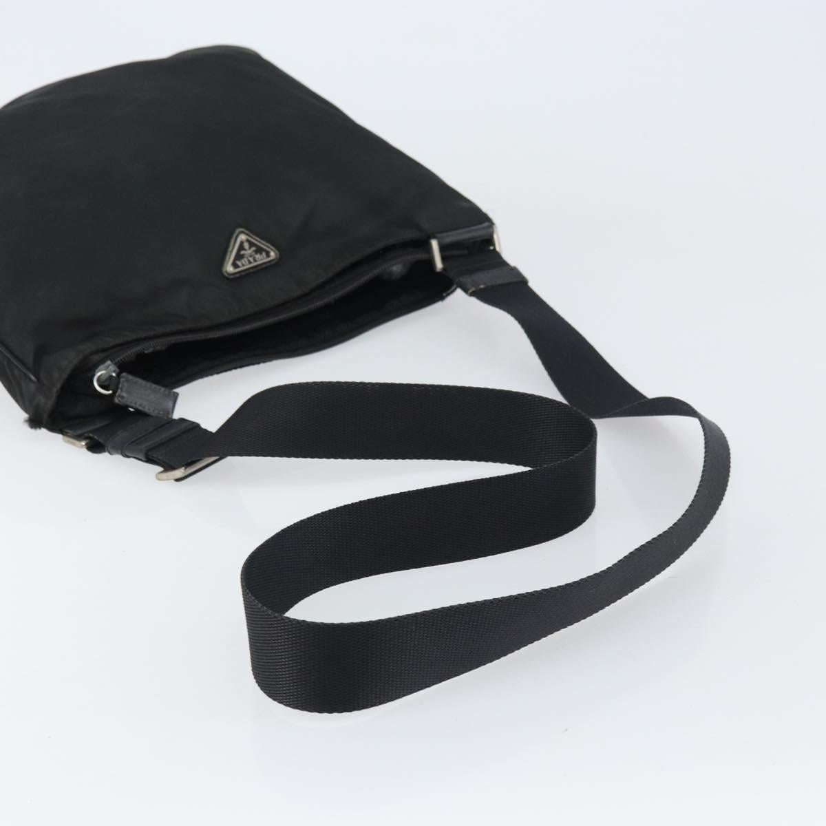 PRADA Shoulder Bag Nylon Black Silver Auth 160512